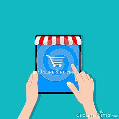 Online shopping website via tablet. Easy ecommerce website store and digital payment gateway Vector Illustration
