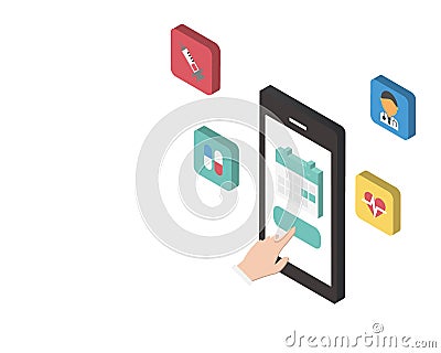 online sick leave request via mobile phone to meet doctor Vector Illustration