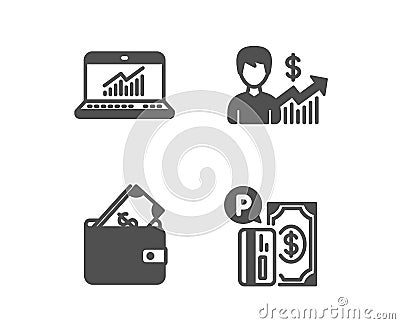 Online statistics, Wallet and Business growth icons. Parking payment sign. Vector Vector Illustration