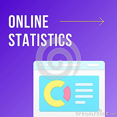 Online statistics web browser data analyzing social media post design template 3d realistic vector Vector Illustration