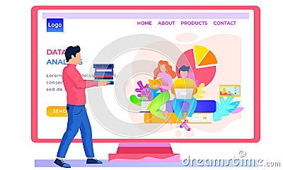 Online store landing page template. Pastime, reading via the internet. Data analysis concept Stock Photo
