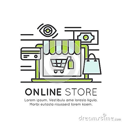 Online Store Market, Shopping Basket Cart, Buying, Internet Surfing, Best Offer Purchase Stock Photo