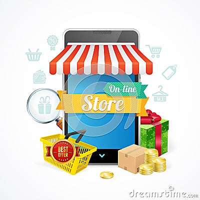 Online Store Mobile Phone Concept. Vector Vector Illustration