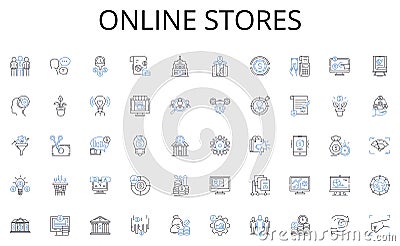 Online stores line icons collection. Joyful, Festive, Snowy, Merry, Jolly, Glittery, Peaceful vector and linear Vector Illustration