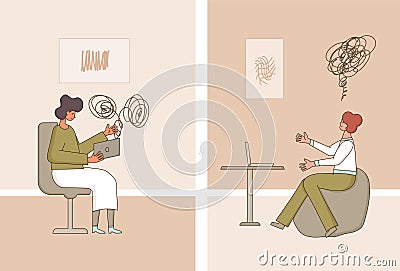 Online stress therapy scene. Color vector flat Vector Illustration