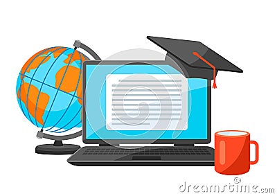 Online studying at home concept. Distance education. Vector Illustration