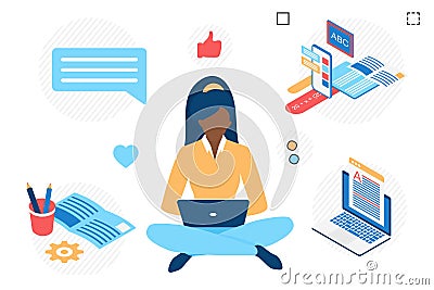 Online studying training program assimilation process Vector Illustration