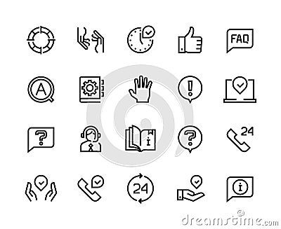 Online support line icons. Service customer help information chat call assist info user manual guide. Customers support Vector Illustration