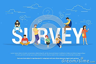 Online survey concept vector illustration of people fulfilling checklist Vector Illustration