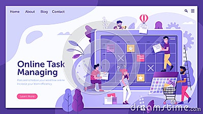 Online Task Management Landing Page Vector Illustration