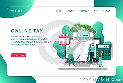 Online tax. Auditing. Landing page. Modern web pages for web sites Vector Illustration