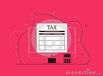 Online Tax payment, Income tax calculation. Modern banner with red monocolor Vector Illustration