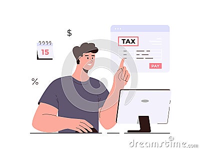 Online tax payment vector illustration. Tax calculation, making income tax return. Personal financial account. Vector Illustration