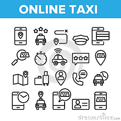 Online Taxi Collection Elements Icons Set Vector Vector Illustration