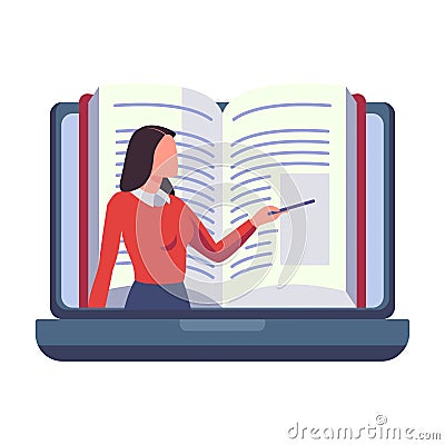 Online teacher on laptop computer Vector Illustration