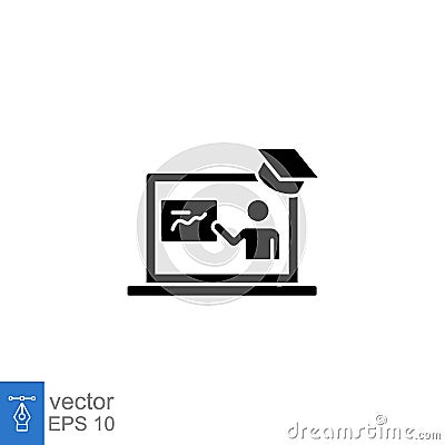 Online teaching glyph icon. Online tutor Presentation screen Vector Illustration