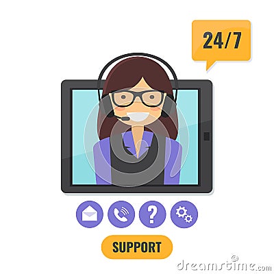 Online tech support 24 7 service concept. Vector Illustration