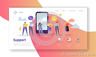 Online Technical Support Landing Page Template. Assistance Service Website Layout with Flat People Characters Operator Vector Illustration