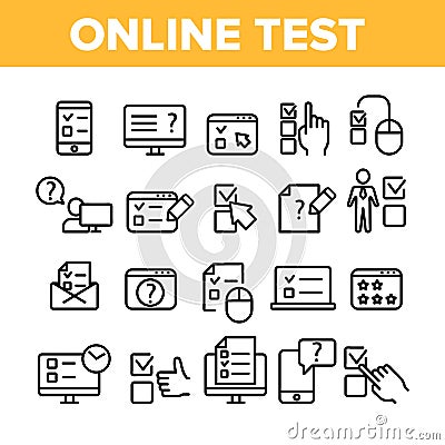 Online Test Collection Elements Icons Set Vector Vector Illustration