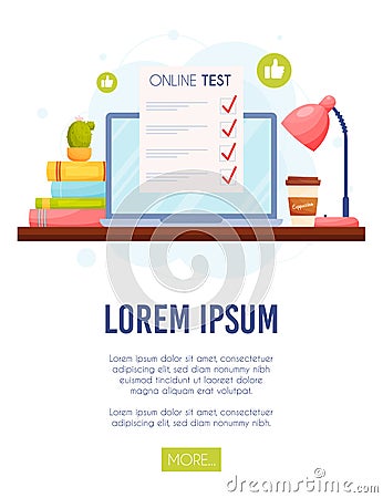 Online test conept. Remote education concept. Vector Illustration