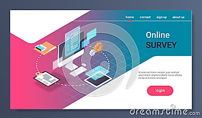 Online testing questionnaire form survey concept internet quiz computer monitor checklist examination result green Vector Illustration