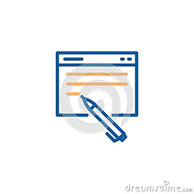 Online text vector thin line icon. Concept illustration design for reviews, articles, blogging, touch screen, digital pen Vector Illustration