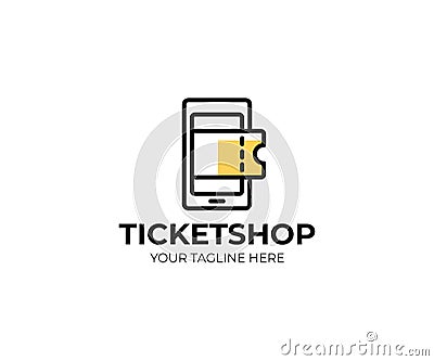 Online ticket shop logo template. Mobile phone and tickets vector design Vector Illustration