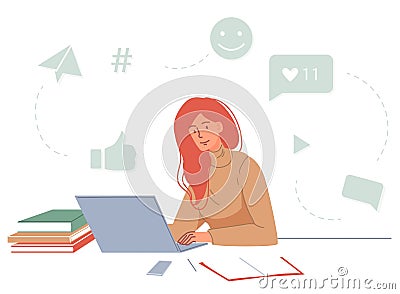 Online training class for social media marketer Vector Illustration