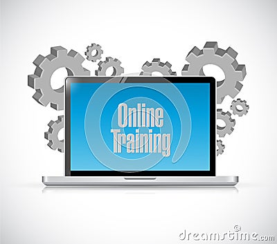 online training computer text sign Cartoon Illustration