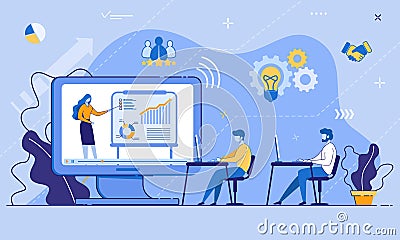 Online Training Conference for Office Workers Vector Illustration