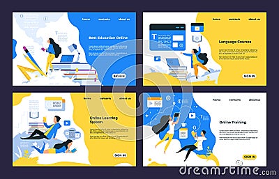 Online training landing page. Video tutorials, training courses, online library and education, landing page design Vector Illustration