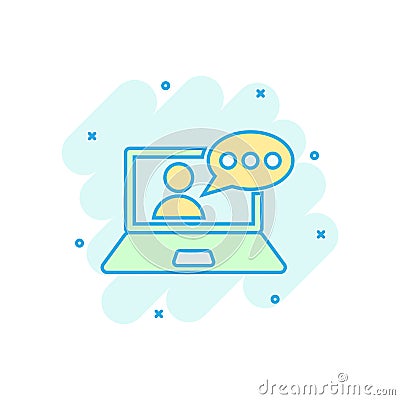 Online training process icon in comic style. Webinar seminar vector cartoon illustration pictogram. E-learning business concept Vector Illustration