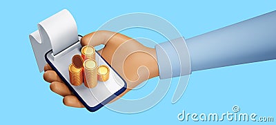 Online transaction via smartphone, sent and receive coins and online payment concept. 3d illustration Cartoon Illustration