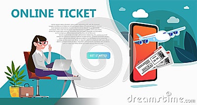 Online travel store, online ticket booking Vector Illustration
