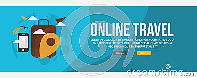 Online travel web banner template design Vector Illustration