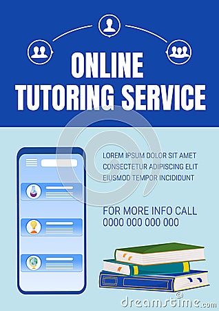 Online tutoring poster flat vector template Vector Illustration