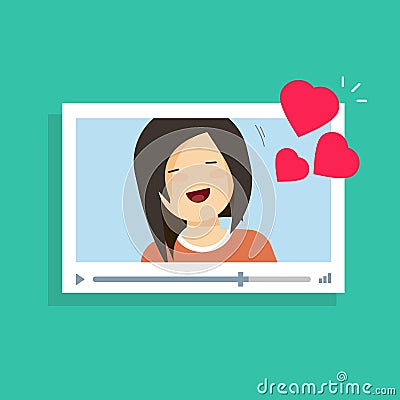 Online video communication with girlfriend vector illustration, remote dating love, flat cartoon distance relationship Vector Illustration