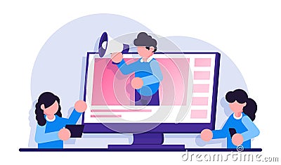 Online video communication or online learning, webinar. Video presentation and training in business. Modern flat Vector Illustration