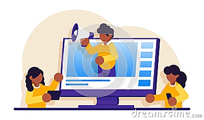 Online video communication or online learning, webinar. Video presentation and training in business. Modern flat Vector Illustration