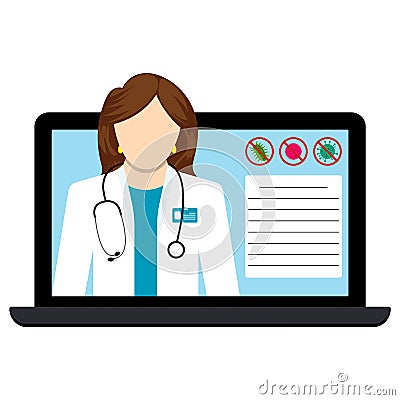 Online Virology lecture for students. Online education. Doctor`s consultation and prescription for the patient Vector Illustration