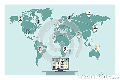 Online Virtual Meetings. Work from Home WFH During Coronavirus COVID-19 Pandemic Outbreak. Teleconference TV. Video Conference Stock Photo