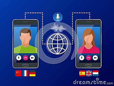 Online voice translator and learning languages concept. E-learning, translate languages or audio guide. Artificial Vector Illustration