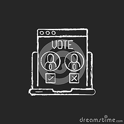 Online voting chalk white icon on black background Vector Illustration