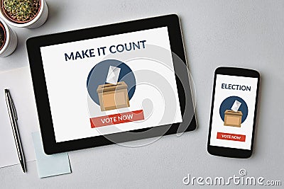 Online voting concept on tablet and smartphone screen Stock Photo