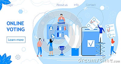 Online voting, electronic elections concept vector. Voter hand holding list newsletter with mark on phone screen. Political Stock Photo