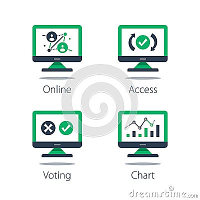 Online voting, personal data collecting and processing, system testing, information analysis Vector Illustration