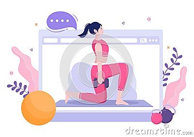 Online Workout Gym to People Exercising Lifting Dumbbells and Weight, Sport, Wellness or Fitness in Illustration Vector Illustration