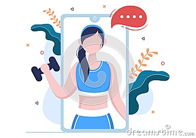 Online Workout Gym to People Exercising Lifting Dumbbells and Weight, Sport, Wellness or Fitness in Illustration Vector Illustration