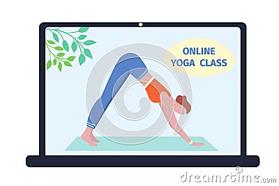 Online yoga classes banner. Fitness and workout from home concept. Vector illustration in flat style Vector Illustration