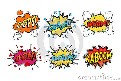 Onomatopoeia comics sounds in clouds for emotions Vector Illustration